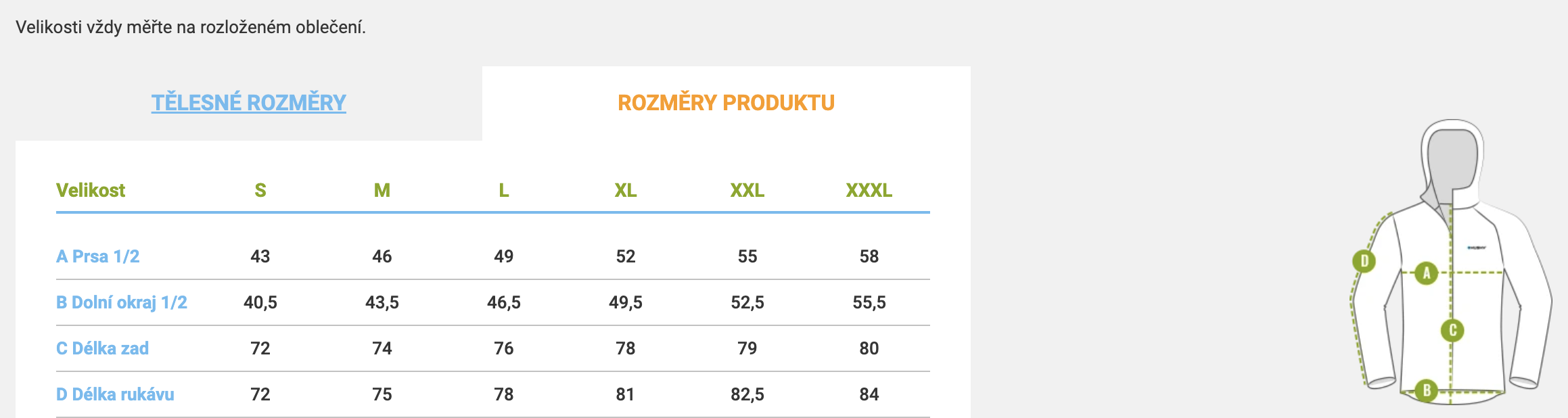 velikostni tabulka panskeho trika Husky Merow Zip